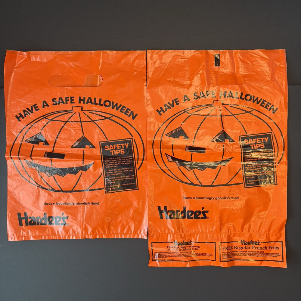 Lot of 2 Vintage Halloween Trick Or Treat Bag Hardee's 1986‎ Nostalgic Fast Food